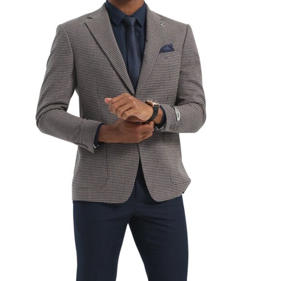 Navy /Brown Houndstooth Notch Lapel Stacy Adams Men's Jacket - Picture 4 of 5